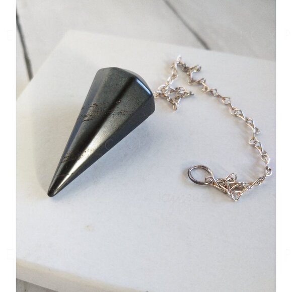 Black Tourmaline Crystal Pendulum Handmade Tumbled Hexagonal Cone Chakra Dowsing - Picture 4 of 11
